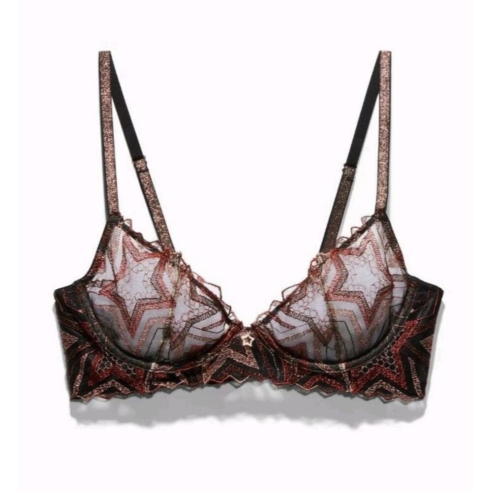 Savage X Fenty Shining Star Embroidered Unlined Bra Henna Red Size 32C NWT